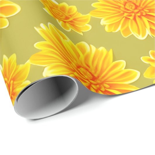 Papier Cadeau Fleurs Chrysanthèmes à motifs floraux (Coin rond)