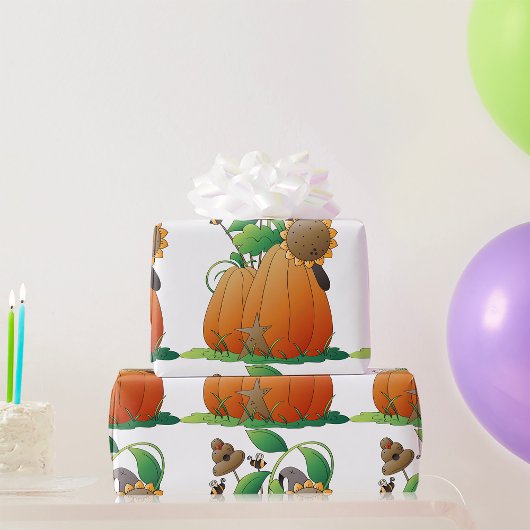 Papier Cadeau Fleurs citrouilles Et Abeilles