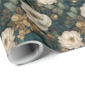Papier Cadeau Fleurs classiques de Noël vertes et blanches (Coin rond)