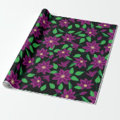 Papier Cadeau Fleurs clematis violet motif (Déroulé)
