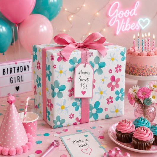 Papier Cadeau Fleurs colorées
