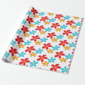 Papier Cadeau Fleurs colorées amusantes sur blanc (Déroulé)