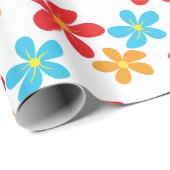 Papier Cadeau Fleurs colorées amusantes sur blanc (Coin rond)