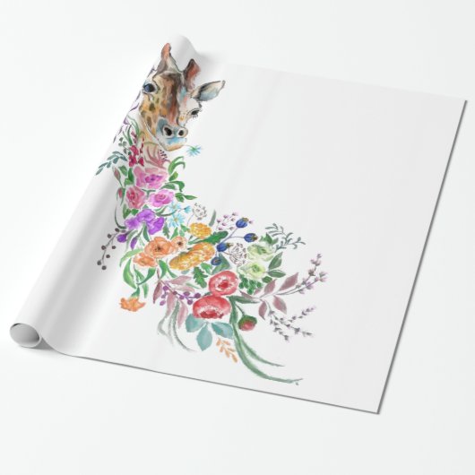 Papier Cadeau Fleurs colorées Bouquet Giraffe - Dessin Moderne (Déroulé)