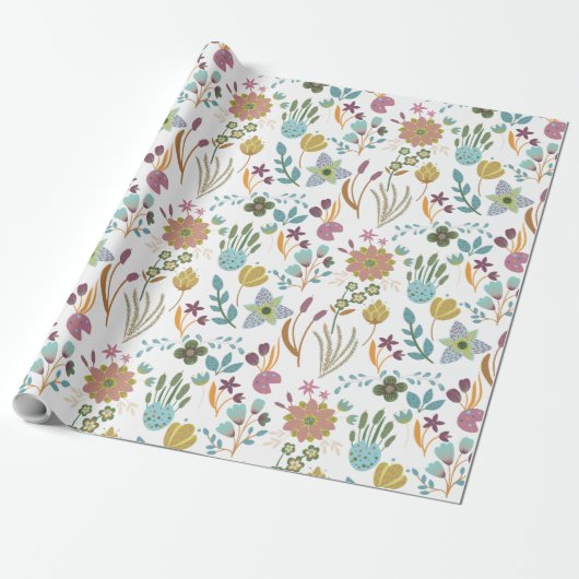 Papier Cadeau Fleurs colorées Motif (Déroulé)