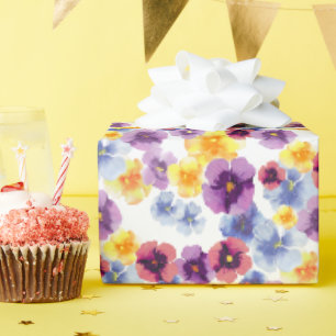 Papier Cadeau Fleurs Colorées Motif de Pensée Élégant Floral Boh
