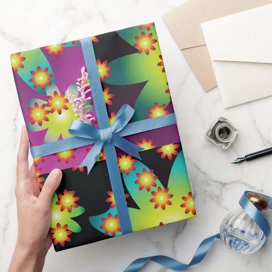 Papier Cadeau Fleurs colorées rétro