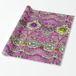PAPIER CADEAU FLEURS, COQUES DE PAIX, DRAGONS, PIERRES JAUNES RO<br><div class="desc">Design floral coloré,  élégant et classique avec tourbillons,  paon,  oiseaux et figurines de dragon en rose,  violet,  noir blanc couleurs sont élaborés à partir de tissu vintage avec un violet violet violet rose fushia pierres précieuses.</div>