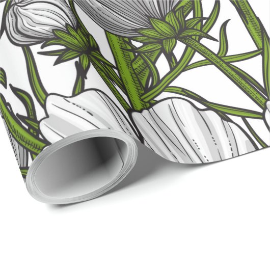 Papier Cadeau Fleurs cosmos blanches (Coin rond)