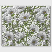 Papier Cadeau Fleurs cosmos blanches (Plat)