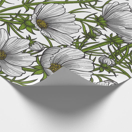 Papier Cadeau Fleurs cosmos blanches (Coin)