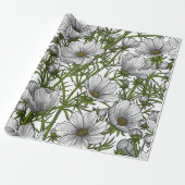 Papier Cadeau Fleurs cosmos blanches (Déroulé)
