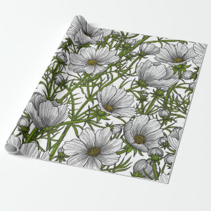 Papier Cadeau Fleurs cosmos blanches