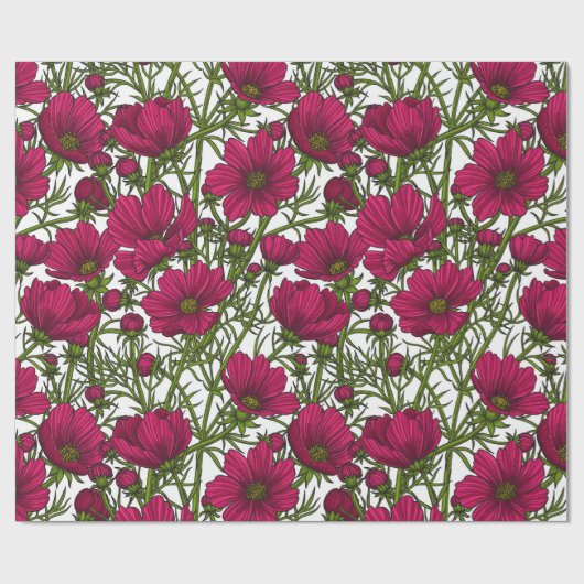 Papier Cadeau Fleurs Cosmos roses (Plat)