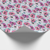 Papier Cadeau Fleurs couleur élégante motif sur bleu (Coin)