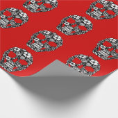 Papier Cadeau fleurs crâne floral complexe gothique noir (Coin)