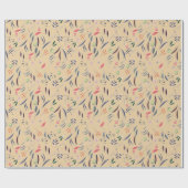 Papier Cadeau Fleurs Crème Beige Élégant (Plat)