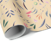 Papier Cadeau Fleurs Crème Beige Élégant (Coin rond)