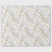 Papier Cadeau Fleurs Crème Blanche Papillons Bleus Baby Shower d (Plat)