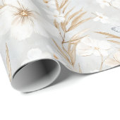 Papier Cadeau Fleurs Crème Blanche Papillons Bleus Shower de Mar (Coin rond)