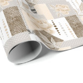 Papier Cadeau Fleurs crème sur fond blanc (Coin rond)