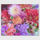 Papier Cadeau Fleurs Dahlia colorées et vives (Plat)