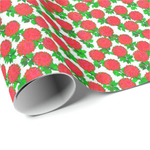 Papier Cadeau Fleurs dahlia en rouge profond