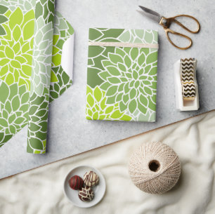 Papier Cadeau Fleurs Dahlia, Motif De Fleurs, Dahlia Verte