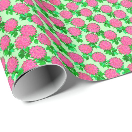 Papier Cadeau Fleurs Dahlia rose fuchsia (Coin rond)