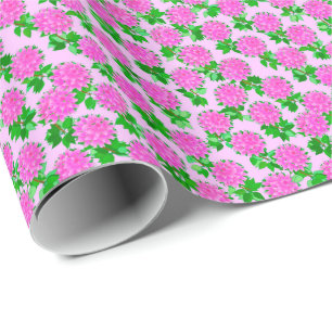 Papier Cadeau Fleurs dahlia roses profondes