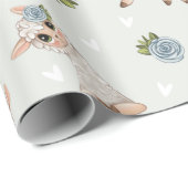 Papier Cadeau Fleurs d'alpaga animal de lama mignonne (Coin rond)