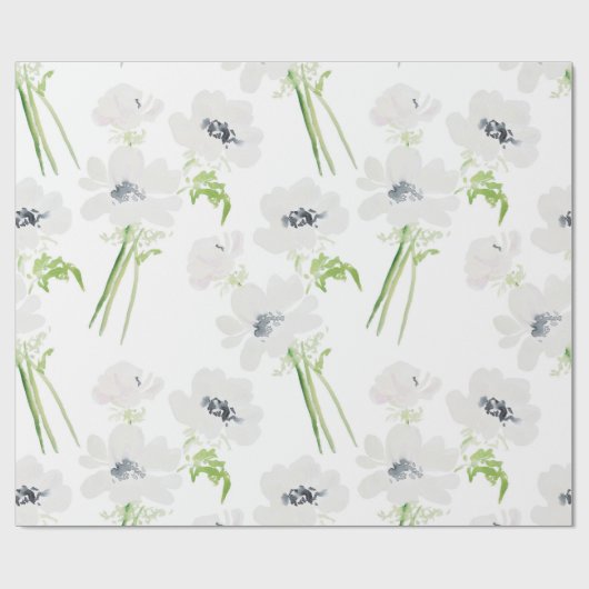 Papier Cadeau Fleurs d'anémone blanc à l'aquarelle (Plat)