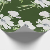 Papier Cadeau Fleurs d'anémone blanc à l'aquarelle verte (Coin)