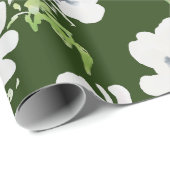 Papier Cadeau Fleurs d'anémone blanc à l'aquarelle verte (Coin rond)