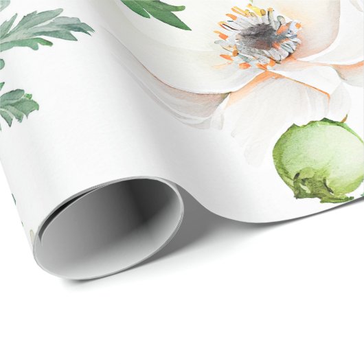 Papier Cadeau Fleurs d'anémones blanches à la crème (Coin rond)