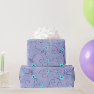 Papier Cadeau Fleurs d'Aqua sur violet