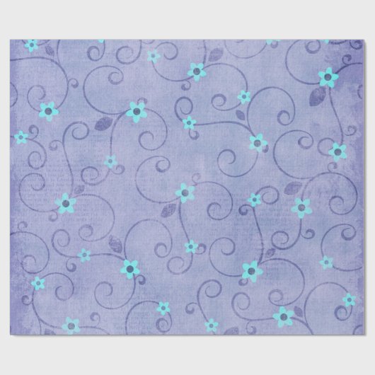 Papier Cadeau Fleurs d'Aqua sur violet (Plat)