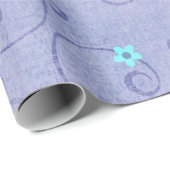 Papier Cadeau Fleurs d'Aqua sur violet (Coin rond)