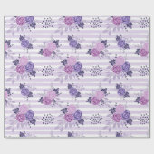 Papier Cadeau Fleurs d'aquarelle avec rayures (Plat)