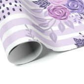 Papier Cadeau Fleurs d'aquarelle avec rayures (Coin rond)