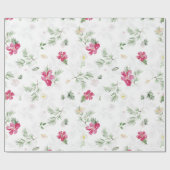 Papier Cadeau Fleurs d'aquarelle de Noël rose, vert, blanc (Plat)
