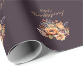 Papier Cadeau Fleurs d'aquarelle de Thanksgiving- (Coin rond)