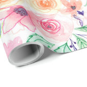 Papier Cadeau Fleurs d'aquarelle et feuilles (Coin rond)