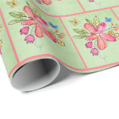 Papier Cadeau Fleurs d'aquarelle et papillons (Coin rond)