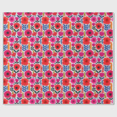 Papier Cadeau Fleurs d'aquarelle rose et rouge chaud BOHO Chic F (Plat)