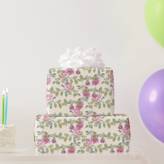 Papier Cadeau Fleurs d'aquarelle rose nuptiale sur Arrière - pla (Cadeaux de fête)