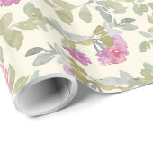 Papier Cadeau Fleurs d'aquarelle rose nuptiale sur Arrière - pla (Coin rond)