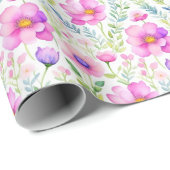 Papier Cadeau Fleurs d'aquarelles, (Coin rond)