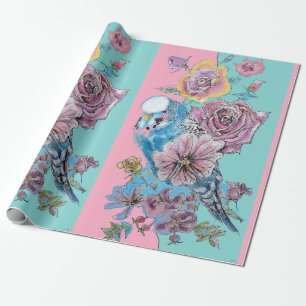 Papier Cadeau Fleurs d'art de Blue Budgie Roses Aquarelle