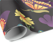 Papier Cadeau Fleurs d'art populaire et papillons (Coin rond)